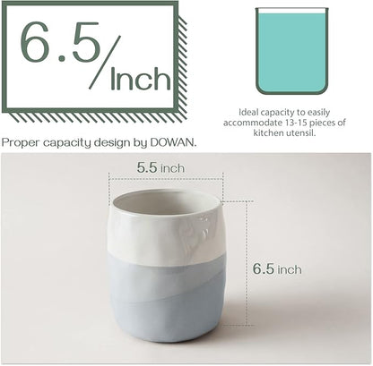 DOWAN Utensil Holder, 6.5″ Large Utensil Holder for Kitchen Counter, Ceramic Utensil Crock with Table-Protection Cork Mat, Utensil Organizer Caddy for Tongs, Spoons