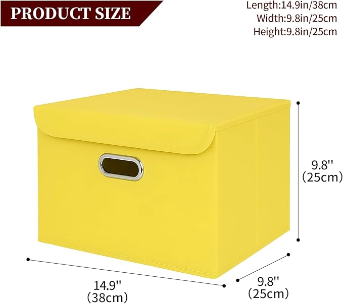 STOREONE Fabric Storage Cube Bins Foldable Organizer Container Collapsible Basket with Lids and Metal Handles, for Home, Bedroom, Closet 6 Pcs (multicolour-yellow)