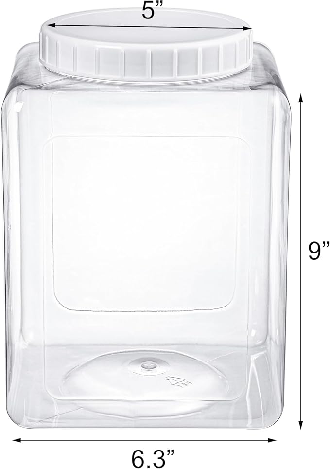 Elsjoy 2 Pack 1.3 Gallon Large Plastic Storage Jars with Screw-on Lids, Wide Mouth Airtight Clear Kitchen Food Containers for Dry Food, Candy, and Snacks