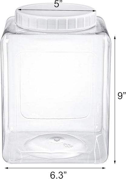 Elsjoy 2 Pack 1.3 Gallon Large Plastic Storage Jars with Screw-on Lids, Wide Mouth Airtight Clear Kitchen Food Containers for Dry Food, Candy, and Snacks