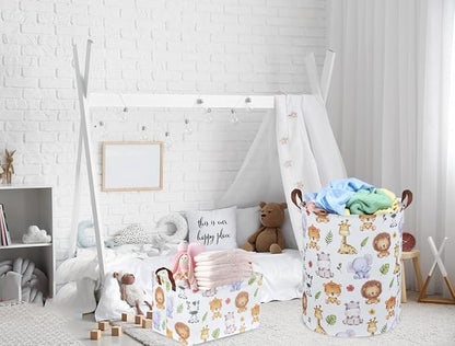 Rectangular Kids Storage Bins,Baby Baskets Organizer.Waterproof PE Coating Cute Basket with Handles.Woodland Nursery Decor,Toys Box,Books Basket, (Cute Animal)