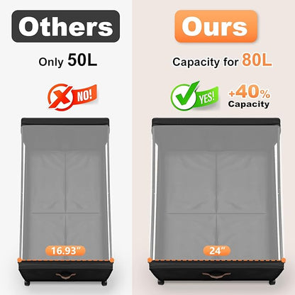 80L Larger Under Bed Storage with Wheels, 2-Pack XXL Underbed Shoe Storage with Clear Lid, Easy Pull-out Rolling Under Bed Storage Containers, Underbed Storage Bins for Clothes, Shoes, Black