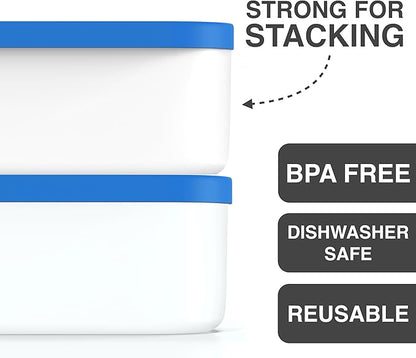 BALCI Ice Cream Containers - 2 Quart Ea. (Set of 2) - Premium Reusable Freezer Storage for Homemade Ice Cream Tub for Sorbet, Frozen Yogurt - Flexible Silicone Lids, Long Scoop, Stackable - Blue