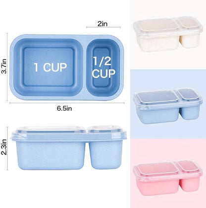 DOSEWART 6Pack 2-Compartment Reusable Snack Containers with Lids, Wheat Straw Reusable Snack Packs for Meal Prep Food Storage On-the-Go Snacking