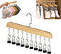 Closet Organizer with 10 Clips, Space Saving Hanging Closet Organizer, Space-Saving Hat Scarf Clothespins for Jeans Skirts Socks Pant Hangers (Wood-10 Clips, 1PC)