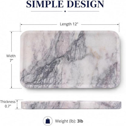 Calcatta Pink Marble Vanity Tray for Bathroom Counter-12 X7 Decorative Tray for Perfume, Candles, Stone Jewelry Dish Tray