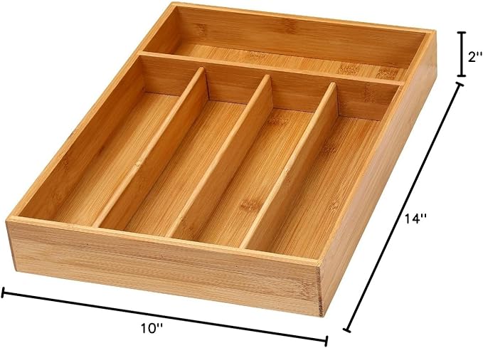 YBM HOME Pack of 6 Bamboo Cutlery Tray Flatware Silverware Drawer Organizer with 5 Compartments, 338