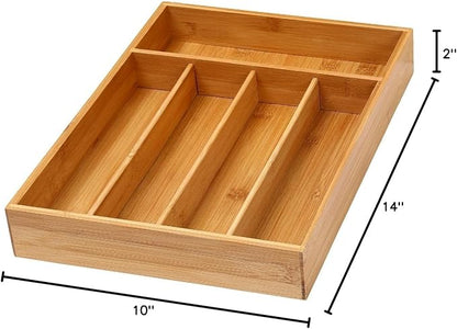 YBM HOME Pack of 6 Bamboo Cutlery Tray Flatware Silverware Drawer Organizer with 5 Compartments, 338