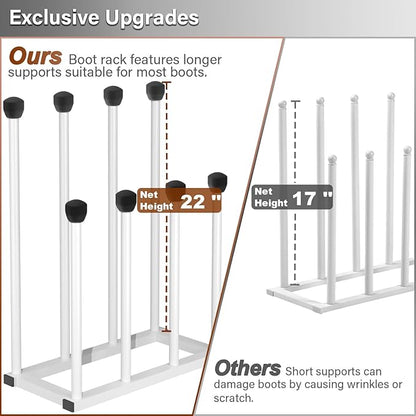 Free Standing Shoe Racks, Tall Black Metal Boot Rack Organizer for 4 Pairs, Knee-High Boot Storage Shelf for Closet, Bedroom, Entryway, Hallway, White