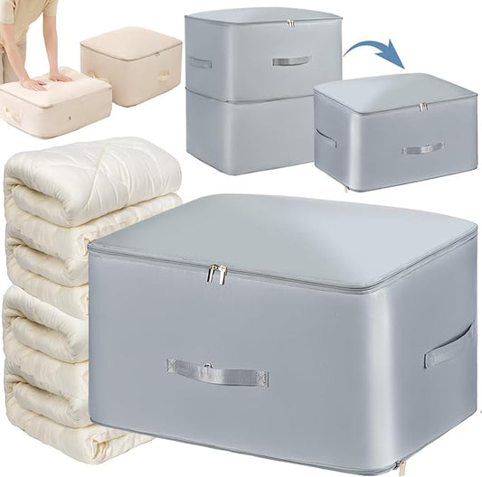 Upgraded Thickened Ultra Space Saving Self Compression Organizer, Self Compression Bags for Storage, Organizer Bags for Blankets, Comforter, Sweater (Gray, Large)