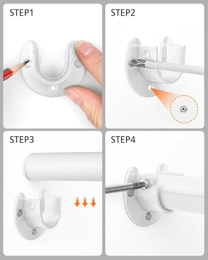 Closet Rods for Hanging Clothes - Heavy Duty, Length Adjustable (White, 42.5" - 52")