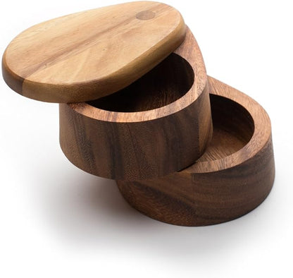 Ironwood Gourmet Double Layer Swivel Salt Cellar Box, Acacia Wood