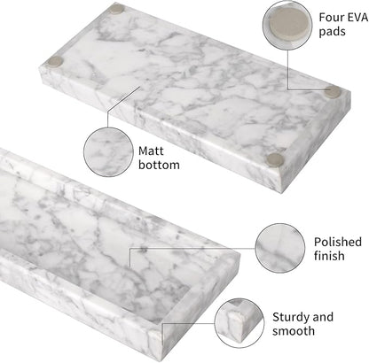 Marble Bathroom Vanity Tray, Natural Luxury Vanity Home Kitchen Bathroom Table Tray, Stone Decorative Countertop Dresser Trays for Key Coffee Perfume Jewelry Makeup (Carrara White, 12"x 5" x1.2")