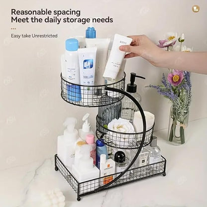 3-Tier Metal Cosmetic Organizer,Cosmetic Storage Rack for Vanity Tables,Multipurpose Metal Bathroom Organizers and Storage, Use Countertop Organizer for Perfume/Makeup/Vegetables (Black 1)