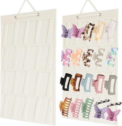 Claw Clip Organizer,Large Hair Clip Organizer,Premium Felt Hanging Claws Clips Storage Hanger for Girls Women Hair Clip,Banana Clip,Bows(NO Accessories) Display Stand for Wall Door Closet (Beige)