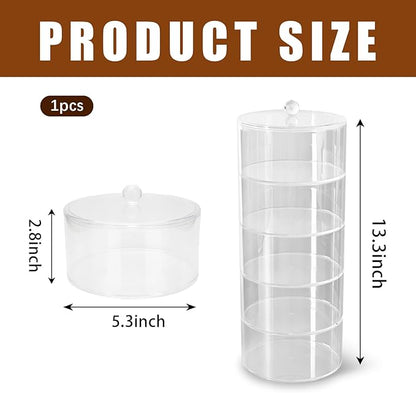 5 Layers Acrylic Belt Organizer, Stackable Storage Box Clear Display Case for Belts, Jewelry, Watches, Hair Accessories, Vanity and Closet, 2.6 Inch Height by 5.5 Inch Diameter