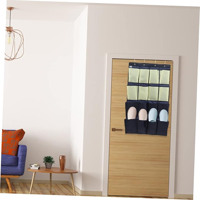 Alipis Over the Door Shoe Organizer Bag Oxford Hanging Storage Pouch for Bedroom Bathroom Kitchen Space Saving Hanging Shoe Organizer for Closet Wall in Blue and Yellow