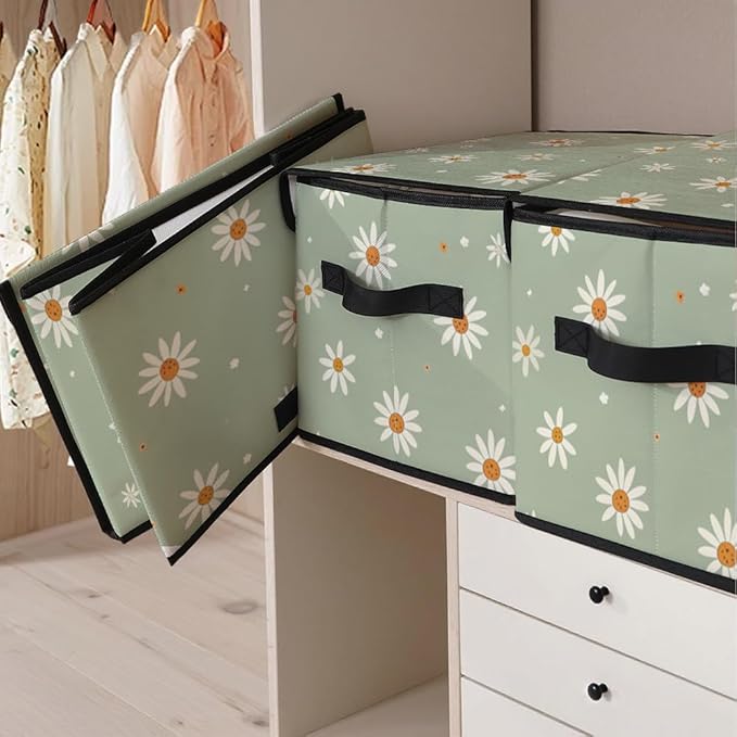 Stackable Clothes Storage Bins with Lids,Closet Organizers Fabric Cat Printing Box for Home and Office,Blanket Clothes Organizers,Under Bed Storage Containers 3 Pack.