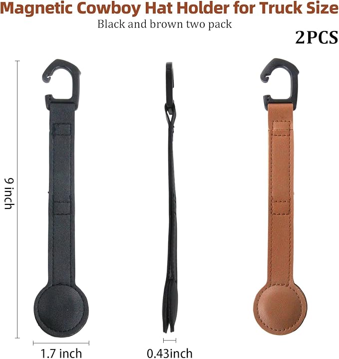 2 Pack Magnetic Cowboy Hat Holder for Truck, Space Saving Cowboy Hat Hanger, Magnetic Hat Clip for Trucks and Suvs, For Baseball Caps, Cowboy Hats and Other Hats Requiring Shape Retention