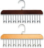 Belt Hanger 2Pcs Belt Hanger with 16 Hooks Bra Hangers for Closet,Space-Saving Wooden Closet Hanger Organizer for Ties, Scarves, Bras,Tank, Tops (1Wood Color 1Brown)