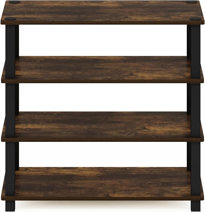 Furinno Turn-S-Tube 4-Tier Shoe Rack, Amber Pine/Black