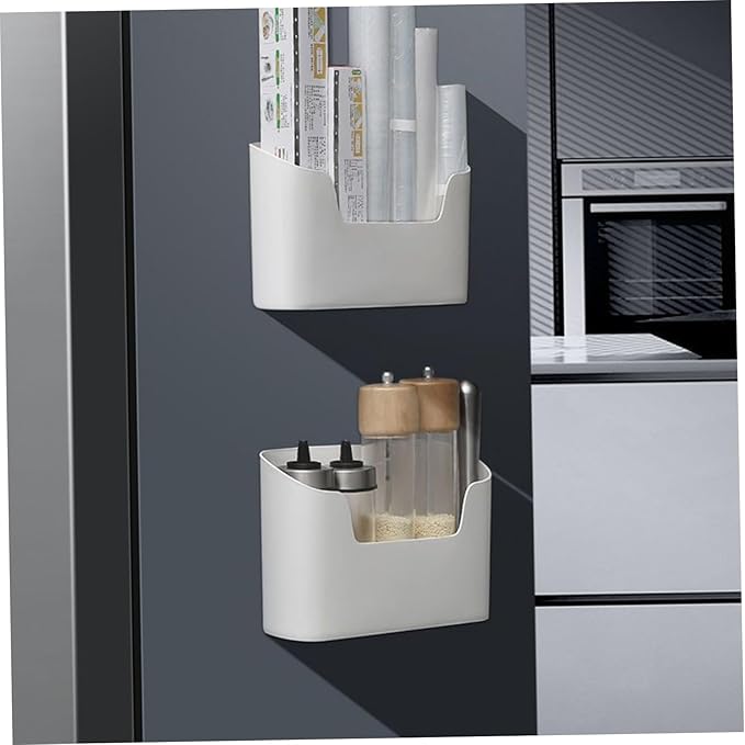 Cabinet Door Organizer 2PCS Plastic Adhesive Inside Door Storage Box Stackable Cabinet Organizer for Kitchen Bathroom Pantry Office Table Space Saving Mounted Containers, White