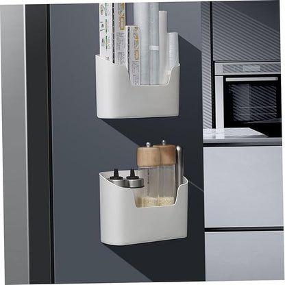 Cabinet Door Organizer 2PCS Plastic Adhesive Inside Door Storage Box Stackable Cabinet Organizer for Kitchen Bathroom Pantry Office Table Space Saving Mounted Containers, White