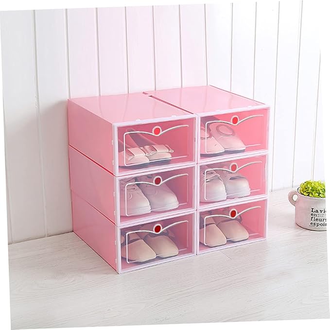 Happyyami 6pcs Plastic Storage Boxes for Shoes Stackable Tidy Shoe Organizer for Home Closet Office