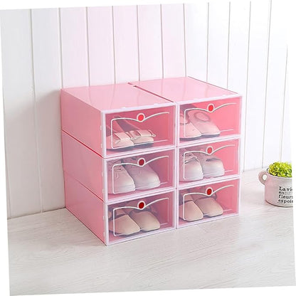 Happyyami 6pcs Plastic Storage Boxes for Shoes Stackable Tidy Shoe Organizer for Home Closet Office