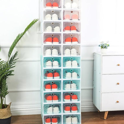 6pcs Large Capacity Shoe Organizer Boxes, Thickened Plastic Drawer Storage Case with Flip Lid, Stackable Shoes Storage Container for Closet and Home
