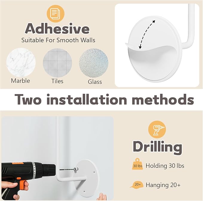 6 Pcs Hat Organizer for Baseball Caps, Hat Rack, Hat Hooks for Wall, Paper Towel Holder, Drilled or Adhesive Hanger for Door, Wall, Closet, Storage for Caps, Towel, Paper, Headband, Key, Belt, Tie