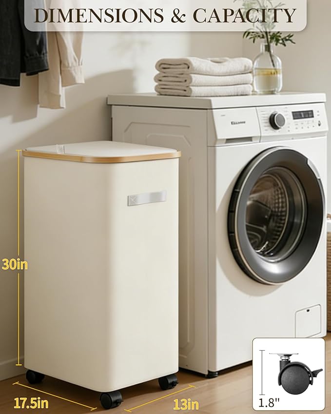 Laundry Hamper with Wheels, 110L Large Clothes Hamper with Removable Inner Bag, Collapsible Dirty Clothes Basket for Dorm, Rolling Dirty Clothes Basket for, Bedroom, Bathroom, Laundry Room