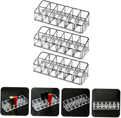 CALLARON 12-Slot Lipstick Organizer Box 3pcs Makeup Storage Case for Vanity Display Sturdy Lip Gloss Holder for Beauty Supplies