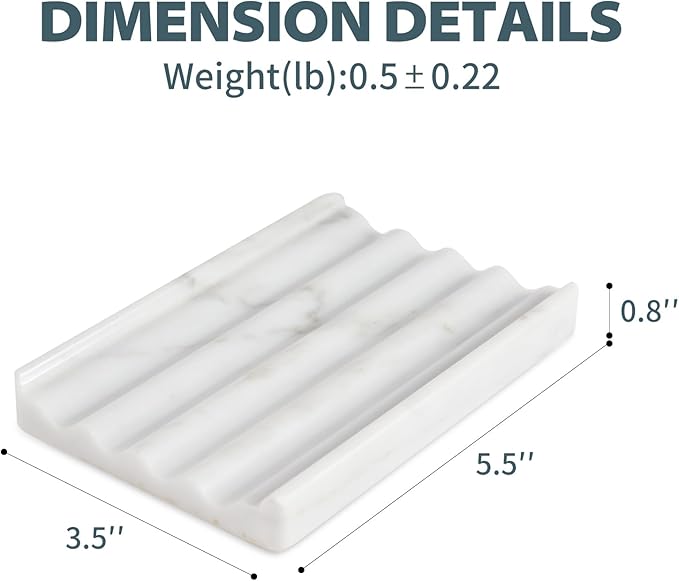 2 Pcs Soap Holder for Bathroom, Marble Soap Dish for Kitchen Countertop, Bathroom Tray with Creative Wavy Design, Soap Saver for Bath Tub, Sponges, Italian Natural Stone(Bianco Carrara)