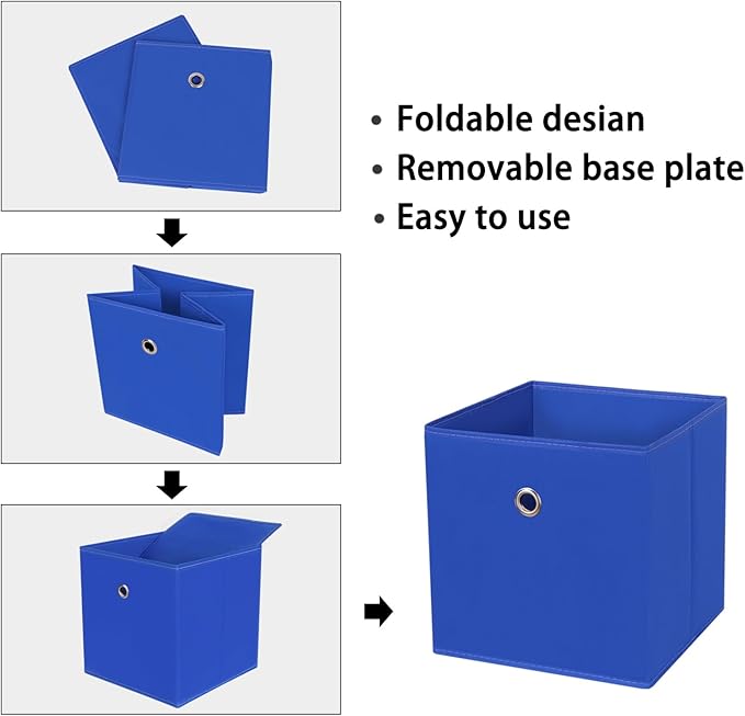 Foldable Storage Cubes Bins ,11 Inch Cloth Storage Cube Fabric Storage Box Cubes Organizer Baskets with Handles for Home Organizer Set of 3 (Dark Blue)