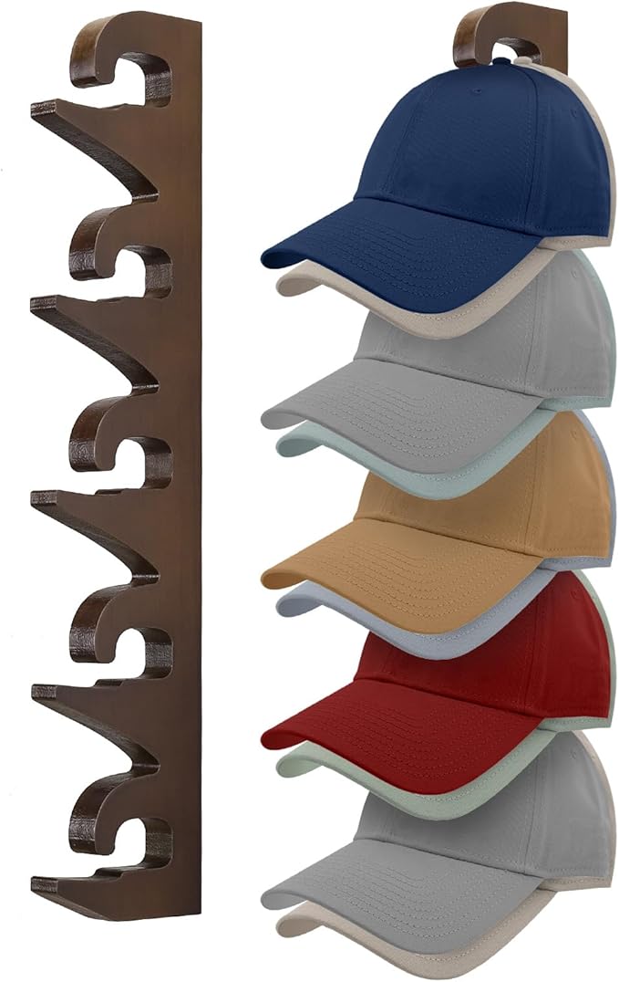 Hat Rack Hats Organizer for Baseball Caps Wood Cap Storage Hat Hooks for Wall Baseball Hat Storage Organizer Hat Display Up to 20 Hats for Closet Wall, Set of 2