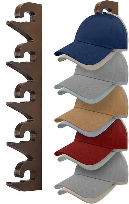 Hat Rack Hats Organizer for Baseball Caps Wood Cap Storage Hat Hooks for Wall Baseball Hat Storage Organizer Hat Display Up to 20 Hats for Closet Wall, Set of 2