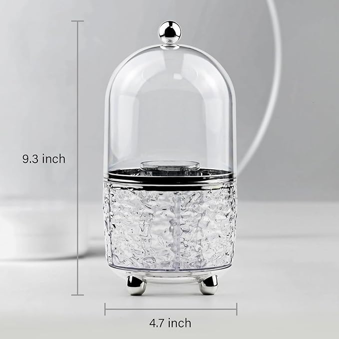 Makeup Brush Holder with Lid Cosmetic Tools Organizer 360 Rotating Make up Brushes Storage for Vanity, Waterproof & Dustproof (Clear)