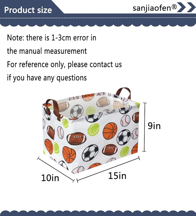 Rectangular Basketball Baskets,Football Basket Organizer.Baseball Basket with Handles.Basketball Bins,Clothers,Books,Kid's Gifts Storage. (Ball)