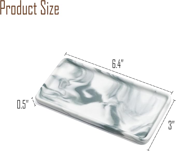 6.4" Porcelain Small Bathroom Tray, Ceramic Countertop and Vanity Tray for Cosmetics, Perfume, Jewelry, Candle - Kitchen Soap Tray for Kitchen Counter (Gray)