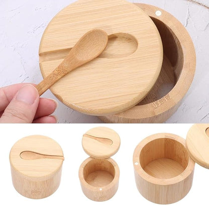 Bamboo Big Dipper Large Salt Cellar with Spoon and Magnetic Swivel Lid, 10 Ounce Storage Box