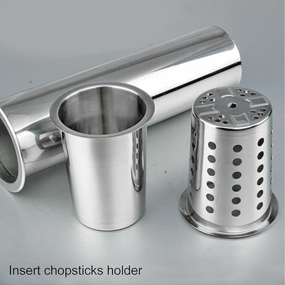 Countertop Utensil Holder Stainless Steel, No Hole Stainless Steel Kitchen Utensil Holder, 5.4x4.5x3.4in Large Stainless Utensil Holder for Kitchen Counter, Knives, Forks