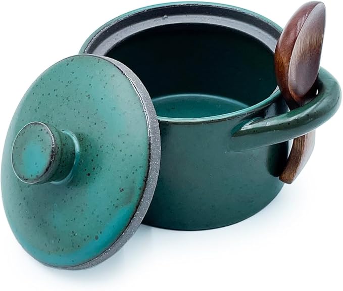 Ceramic Salt Cellar With Lid & Spoon,8oz Salt Container For Countertop,Sugar Bowl,Spice Jar(Green)