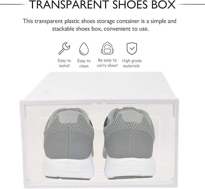 Plastic Shoe Storage Box 2pcs, Drawer-type Shoe Organizer 35x24x14.5cm, Stackable Creative Storage Case for Sneakers and Boots, Beige
