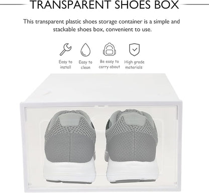Plastic Shoe Storage Box 2pcs, Drawer-type Shoe Organizer 35x24x14.5cm, Stackable Creative Storage Case for Sneakers and Boots, Beige