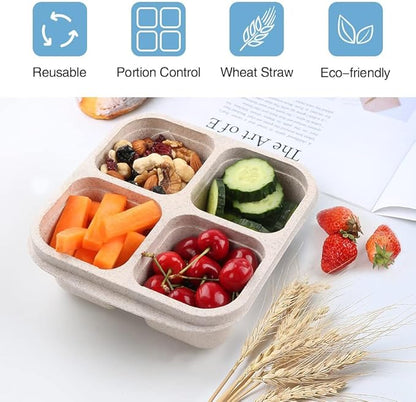 4 Pack Reusable Snack Containers with Lids, 4 Compartments Snack Box Container Bento Box, Divided Lunchable Food Storage Container for Meal Prep, Travel, Work, Microwave, Dishwasher Safe