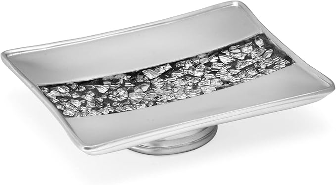Zahari Home Sinatra Soap Dish Unique Design Stylish Bling Glass Mosaic Décor Soap Bar Holder, Silver