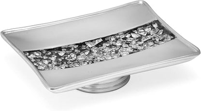 Zahari Home Sinatra Soap Dish Unique Design Stylish Bling Glass Mosaic Décor Soap Bar Holder, Silver