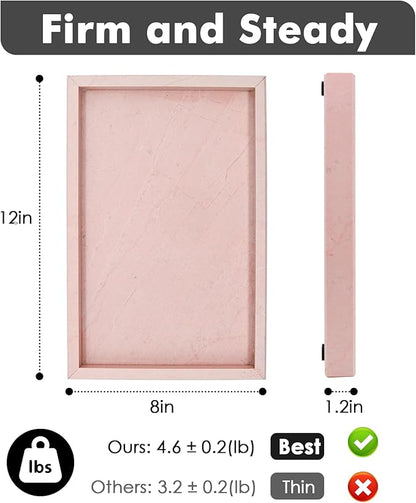 Real Natural Marble Tray for Bathroom, Vanity, Kitchen and Desktop, Rectangle Genuine Marble Stone Tray for Jewelry, Cosmetics, Candles, Lotion, Perfume (Pink, 12" x 8" x 1.2")