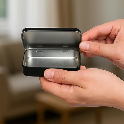 2 Pack Metal Rectangular Empty Tin Box, Hinged Tins Tin Containers with Lid Mini Portable Small Storage Container Kit for Home Storage 3.74x2.36x0.82 Inch(Black)